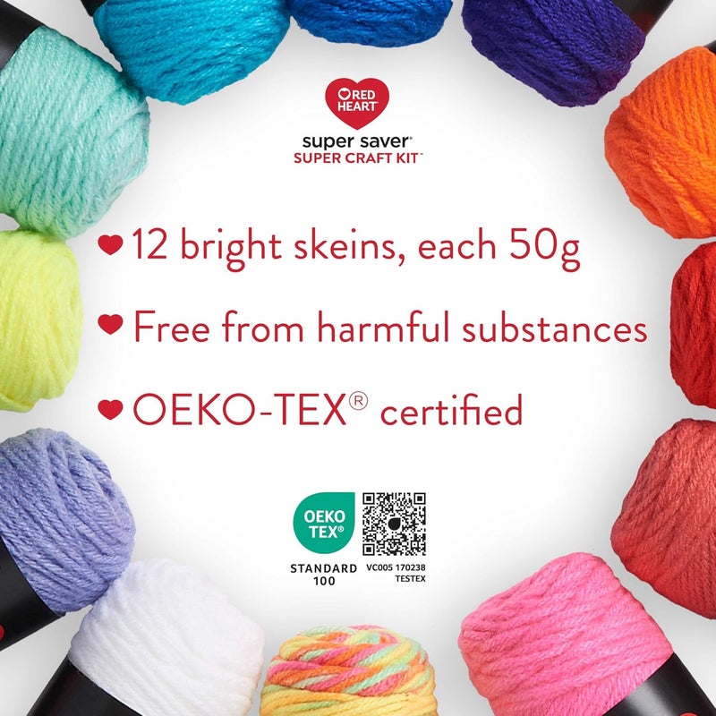 RED HEART Super Saver Yarn Super Craft Kit Brights, with 12 Pack of 50g/1.7 oz. 4 Medium Worsted Yarn for Knitting & Crocheting, 12 Colors, Perfect for Chunky Sweaters, Blankets, Amigurumi - Image 4